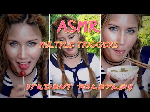 ASMR student roleplay |multiple triggers| 🍭lollipop/natto🍛 (mukbang)