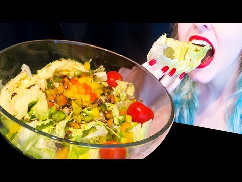 ASMR: Huge Bowl of Super Crunchy Green Salad & Peppers ~ Relaxing Eating Sounds [No Talking|V] 😻