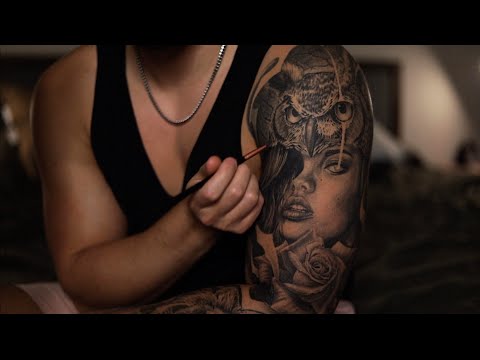 ASMR Tracing and Talking About My Tattoos - Male Whisper - Realism Sleeve Tattoo Tracing ASMR