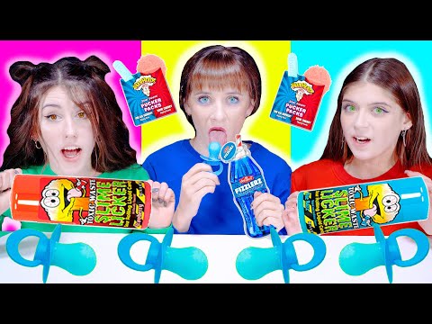 ASMR SOUR CANDY PARTY (BUBBLE GUM, SLIME LICKER, LIQUID CANDY) EATING SOUND LILIBU