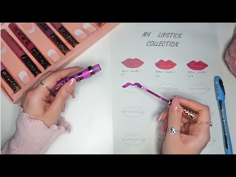 [ASMR] LIQUID LIPSTICKS ON LIP CHARTS (tapping, whispering, makeup sounds) to help you relax
