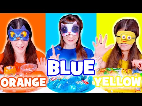ASMR Blue Food VS Orange VS Yellow Food Candy Race