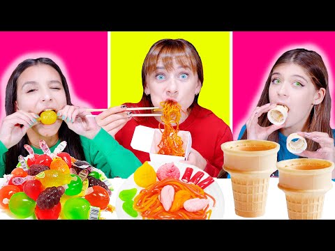 ASMR Gummy Food VS Real Food VS Jelly Food Challenge By LiLiBu #3