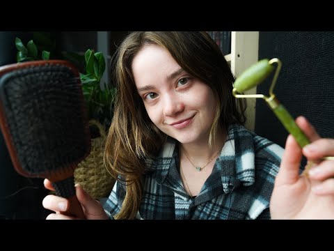 ASMR Face MASSAGE Personal Attention Roleplay! Rain Sounds ☔️ Hair Brushing!