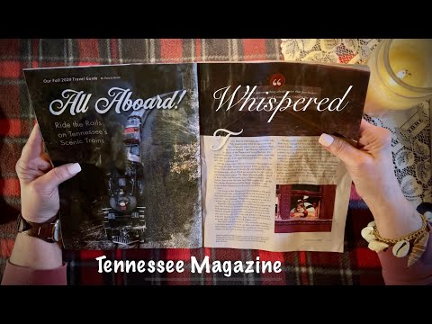 ASMR Tennessee Magazine page turning (Whispered w/candy) Crinkly water damaged pages. Word search.