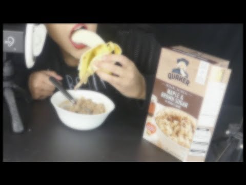ASMR Eating Banana and Oatmeal Eating Sounds (Whispering) 3DIO BINAURAL