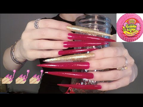 ASMR Gum Chewing Ramble, Polishing Long Fake Nails and Tapping on Tingly Objects | Whispered