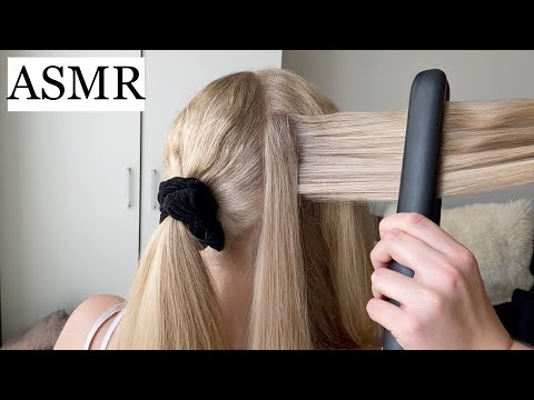 ASMR | HAIR STYLING BEFORE PARTY 💕💛 (hair straightening, hair play, brushing, spraying, no talking)