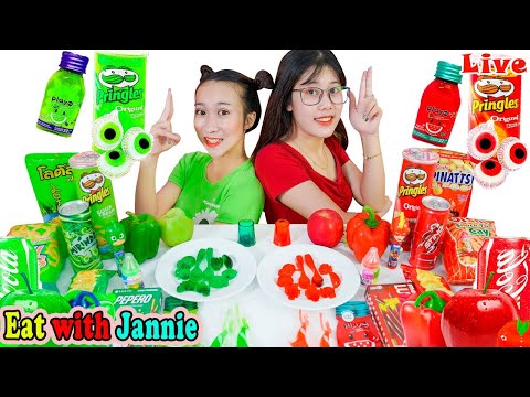 Red food VS Green food challenge  빨간색 VS 초록색 음식 챌린지 먹방Eat with Jannie