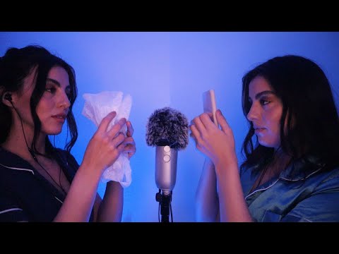 ASMR Twin Random Triggers | Shushing, Tapping, Paper Sounds, Whispering