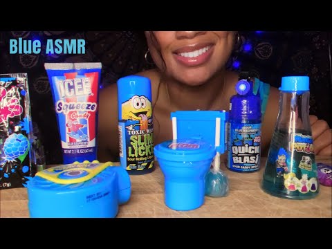 ASMR | BLUE FOOD 🥶💙 Toilet Bowl, Pop Rocks, Spray Candy, Gummy Roll, Squeeze Candy 🍬 Candy ASMR
