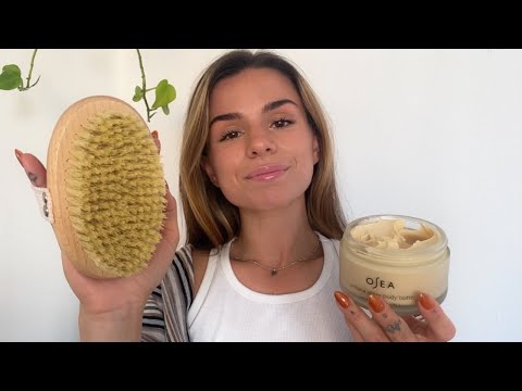 ASMR friend pampers you 💚 face/body brushing + body butter (layered sounds)
