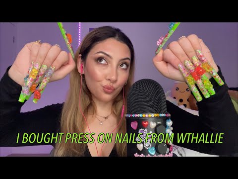 ASMR i bought custom press on nails from @wthallie 💚🌈✨💖 | Whispered
