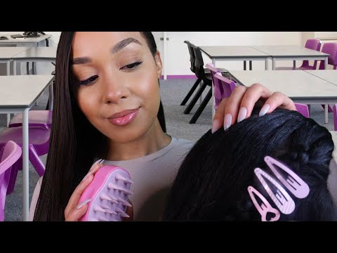 ASMR 💗 Girl Plays With Your Hair In Class | Gives You A Scalp Massage, Hairbrushing & styling