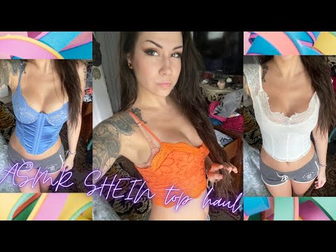 Asmr SHEIN summer top try on haul 2023. Soft spoken, crinkling, chit chat. Bright colorful fun!