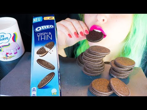 ASMR: Trying the New Super Crispy & Thin Oreo Cookies | Almond Milk ~ Relaxing Eating Sounds [V] 😻