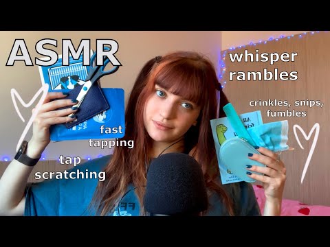 ASMR ~ Blue Triggers! (whisper rambles, tapping, scratching, crinkling, snipping, fumbling)