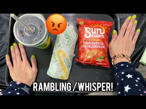ASMR eating Subway/Crinkle Package Eating Sounds Whisper Rant! - Eating chips, meat ball sandwich !