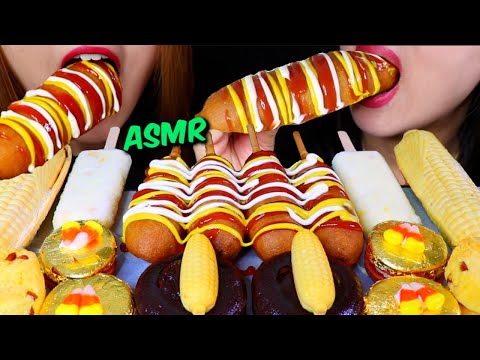 ASMR CORN DOGS, GOLD MACARONS, CHOCOLATE LAVA CAKE, CORN ICE CREAM 리얼사운드 먹방 | Kim&Liz ASMR
