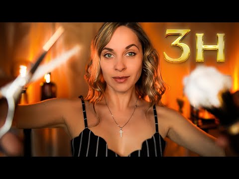 [ASMR] 3h Haircut and Shave, ROLEPLAY for sleep, Personal Attention, Oil massage
