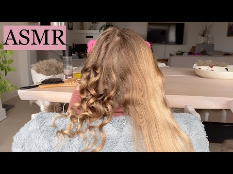 ASMR | Curling my 6 year old sister's hair 👧🏼🌸 (hair play, hair styling, spraying, hair brushing)