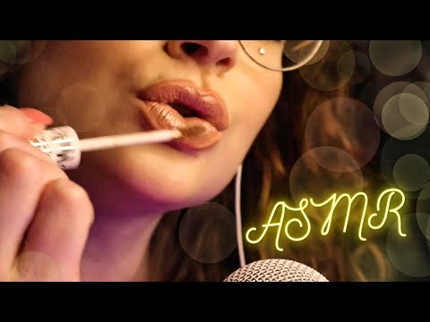 [ASMR] Up Close Slow Lipgloss Application ~ Mouth Sounds - Sticky - Kisses -