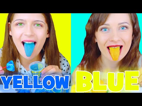 ASMR Eating Sounds Blue VS Yellow Candy Mukbang