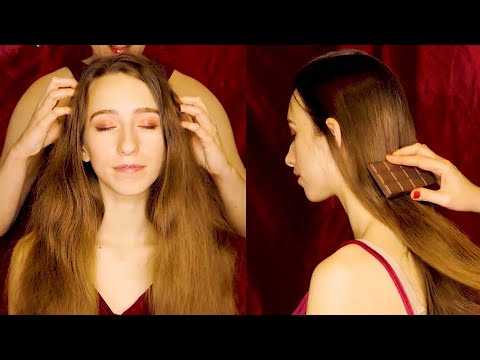 ASMR 💕 Beauitful Long Hair Brushing, Relaxing Scalp Massage Sounds, Chocolate Brush & Soft Whispers