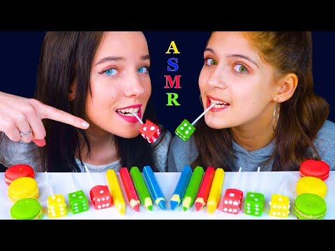 ASMR EDIBLE CHOCOLATE PENCILS, DICE CANDY, MACARONS, SPARKLING WATER JELLY HITSCHIES (EATING SOUNDS)