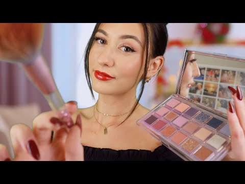ASMR Doing Your Christmas Makeup ❤️✨~ roleplay for sleep, layered sounds and personal attention