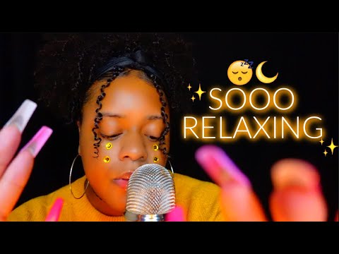 SUPER RELAXING ASMR 😴✨FACE TOUCHING + SOFT DRY MOUTH SOUNDS & WHISPERS...💛🌙