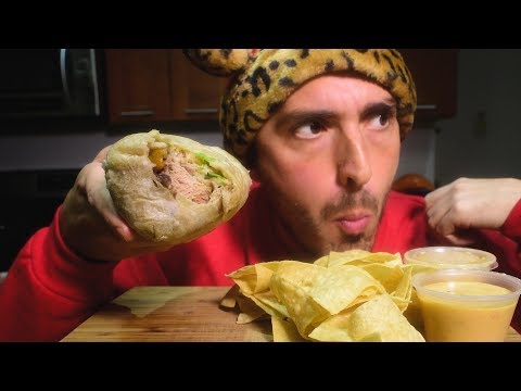 ASMR CHIPOTLE MASSIVE Burrito + Chips n Queso + Hennessy ! ( Eating Sounds ) | Nomnomsammieboy