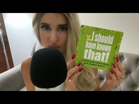 ASMR Whispered Reading of Trivia Cards Questions and Answers with Tapping + Tongue Clicks (Binaural)