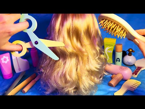 ASMR Wooden Haircut on Mannequin (Whispered, Layered Sounds)