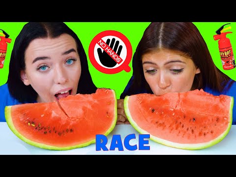 ASMR NO HANDS RACE EATING CHALLENGE WITH MOST POPULAR SOUR CANDY