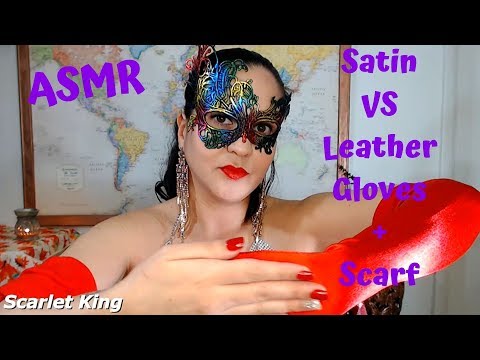 ASMR Satin VS Leather Gloves + Red Scarf!!(Request)