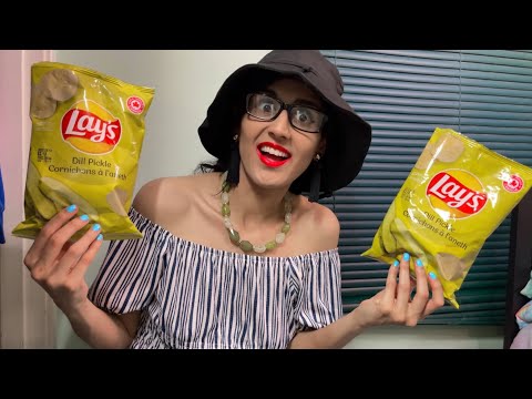 ASMR Eating Dill Pickle Chips crunchy sounds (lofi) telling you a weird story
