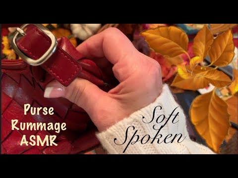 ASMR Purse rummage (Soft spoken) Leather and vinyl squeezing/Purse and wallet sorting