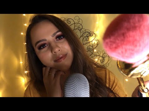 ASMR Simply Brushing Your Face (Visual Triggers, Close Whispers, Mouth Sounds)