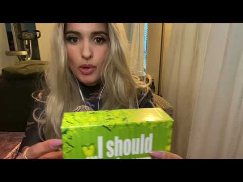ASMR Whispered Reading of Trivia Cards Questions & Answers, Paper Sounds, Tapping with Long Nails