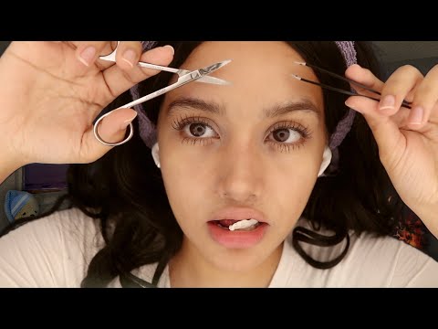 ASMR Chewing Gum While Doing My Caterpillar Eyebrows
