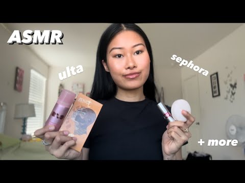 ASMR lofi makeup haul show & tell (tingly whispers, up close tapping, swatching)