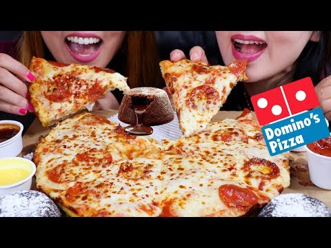 ASMR DOMINOS CHEESY PEPPERONI PIZZA and CHOCOLATE LAVA CAKES 피자 리얼사운드 먹방 | Kim&Liz ASMR