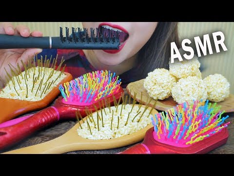 ASMR EDIBLE HAIR BRUSH (FROM HOMEMADE RICE KRISPIE TREATS) EATING SOUNDS | LINH-ASMR