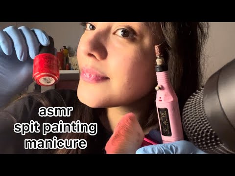 asmr spit painting manicure ,latex gloves,lofi speaking,mouth sound,