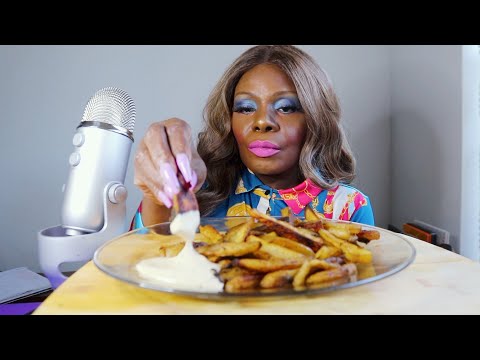 SPICY BAKE FRIES WITH  SEOSON MAYO ASMR EATING SOUNDS