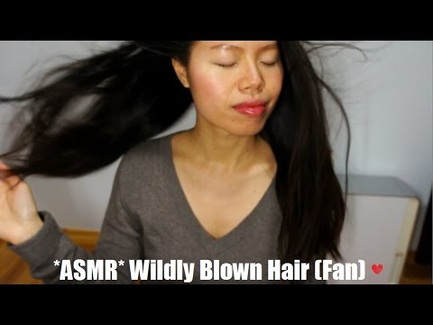 ASMR HAIR BLOWING WITH A FAN !! (WILD HAIR FLYING VISUALS + A BIG HAPPY SMILE) lol (O_o)