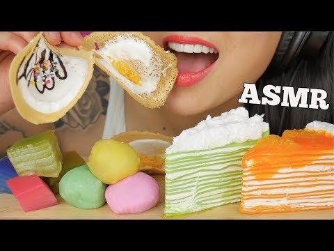 ASMR THAI DESSERT ขนมไทย + CREPE CAKE + MOCHI (EXTREME EATING SOUNDS) NO TALKING | SAS-ASMR