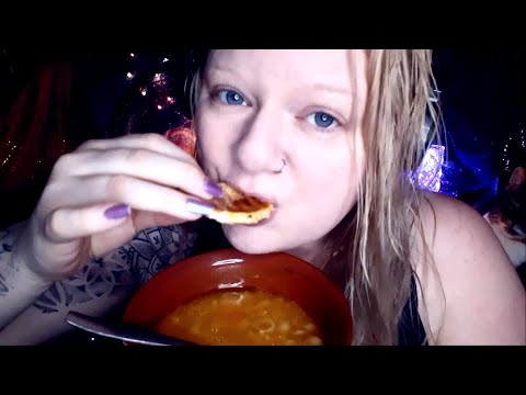 ASMR Mukbang chicken soup with snacks (whispering)