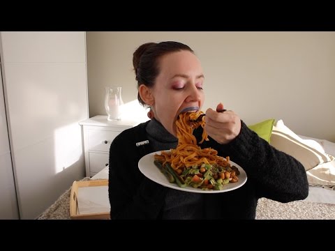 ASMR Whisper Eating Sounds | Carrot Pasta, Salad & Vegan Nut Karbonade
